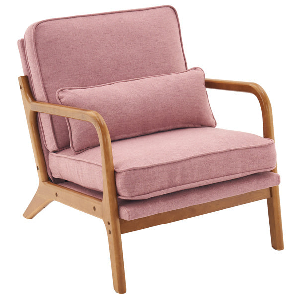 Oak Armrest Oak Upholstered Single Lounge Chair Indoor Lounge Chair Pink