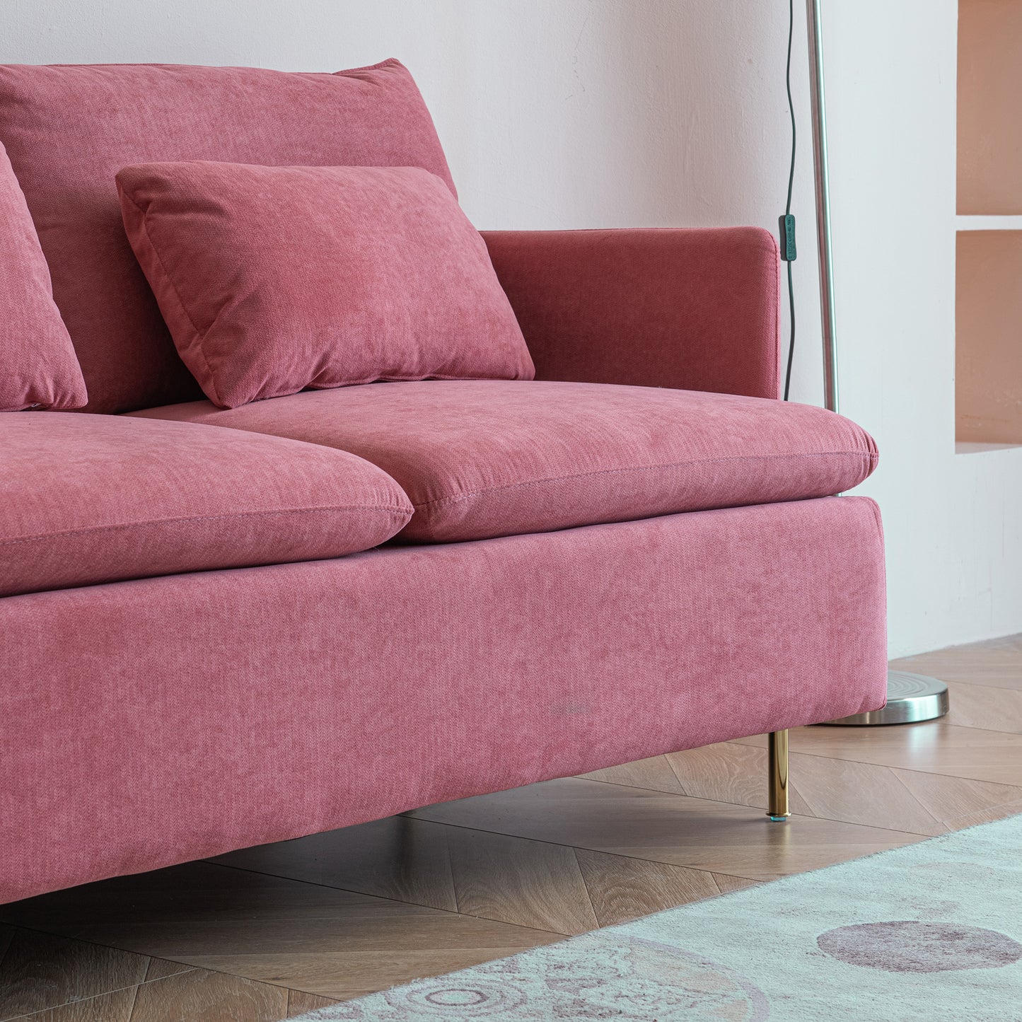 Modern Upholstered Loveseat Sofa;  Pink Cotton Linen-63.8''