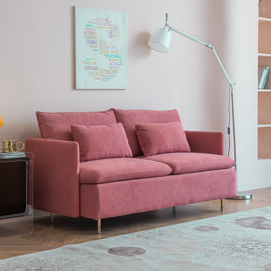 Modern Upholstered Loveseat Sofa;  Pink Cotton Linen-63.8''