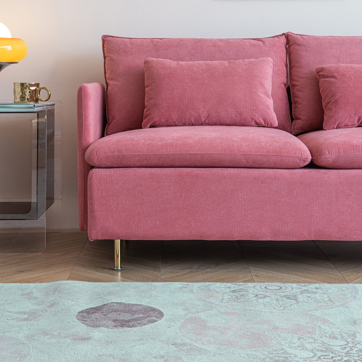 Modern Upholstered Loveseat Sofa;  Pink Cotton Linen-63.8''