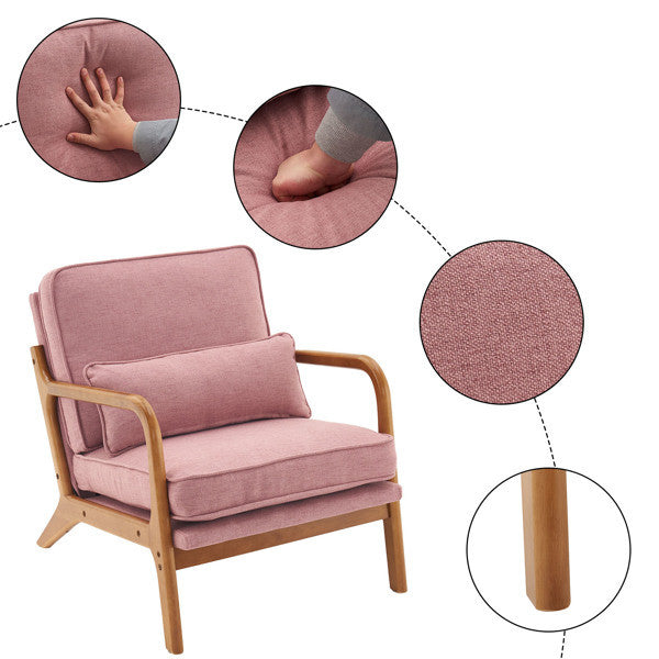 Oak Armrest Oak Upholstered Single Lounge Chair Indoor Lounge Chair Pink