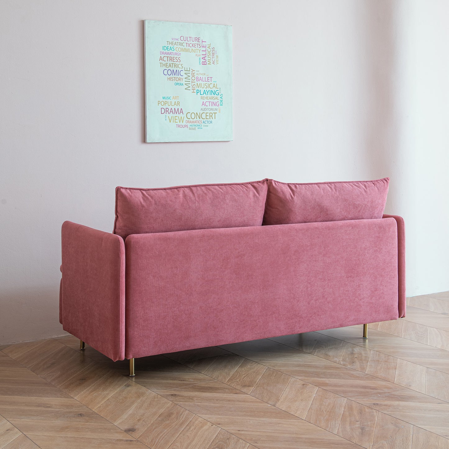 Modern Upholstered Loveseat Sofa;  Pink Cotton Linen-63.8''